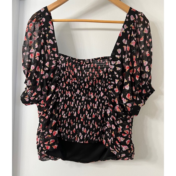 Karl Lagerfeld Smocked Crop Top Flower Print in Black Combo - Picture 10 of 13